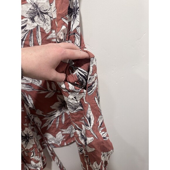 Roxy Floral Wrap Dress Cap Sleeves Womens 6 Waist Tie Mauve Indie Low Neckline - Picture 3 of 4